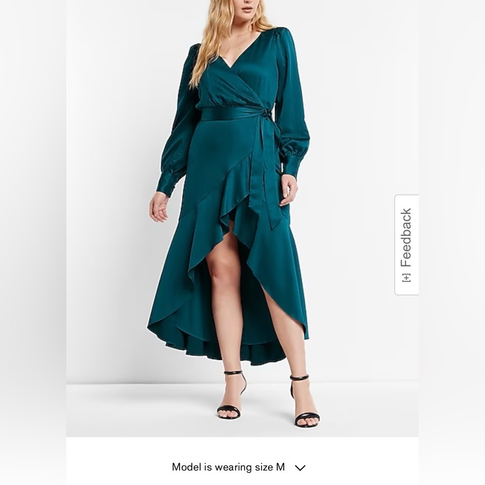 Express NWT Textured Faux Wrap Ruffle Hi-Lo Maxi Dress